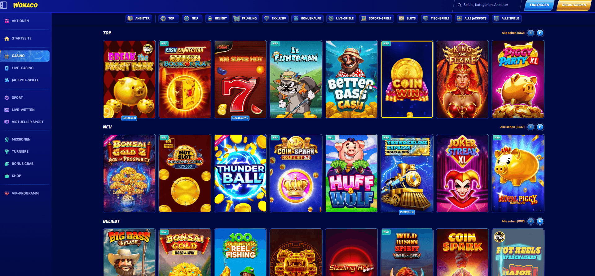 Wonaco ausländisches Online Casino